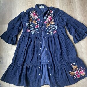 Navy Floral Embroidered Dress
